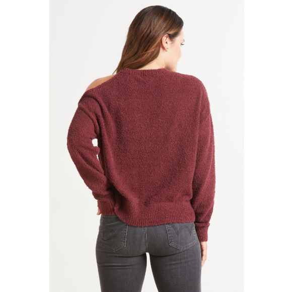 JAMISON NWT Evereve Cozy Chenille Cut Out Maroon Pullover Sweater // XS - Picture 4 of 14